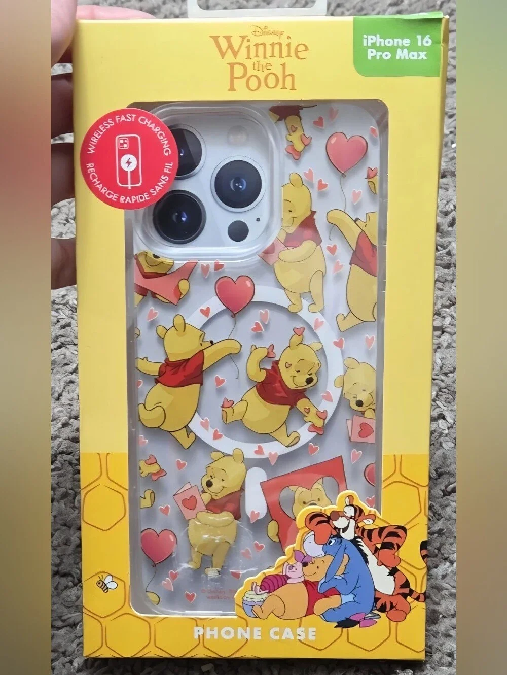 Disney Winnie the Pooh iPhone 16 Pro Max Case Clear Pink Hearts NIB